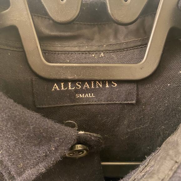 AllSaints Black Wool Blend Button Down Shirt Size Small - Picture 5 of 6